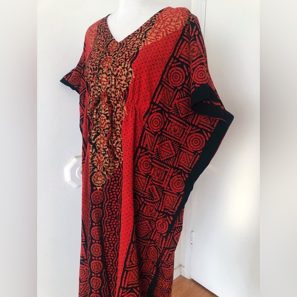 SOLD Vintage 80s 90s Batik Block Print Indian Cotton Kaftan - Picture 4 of 11